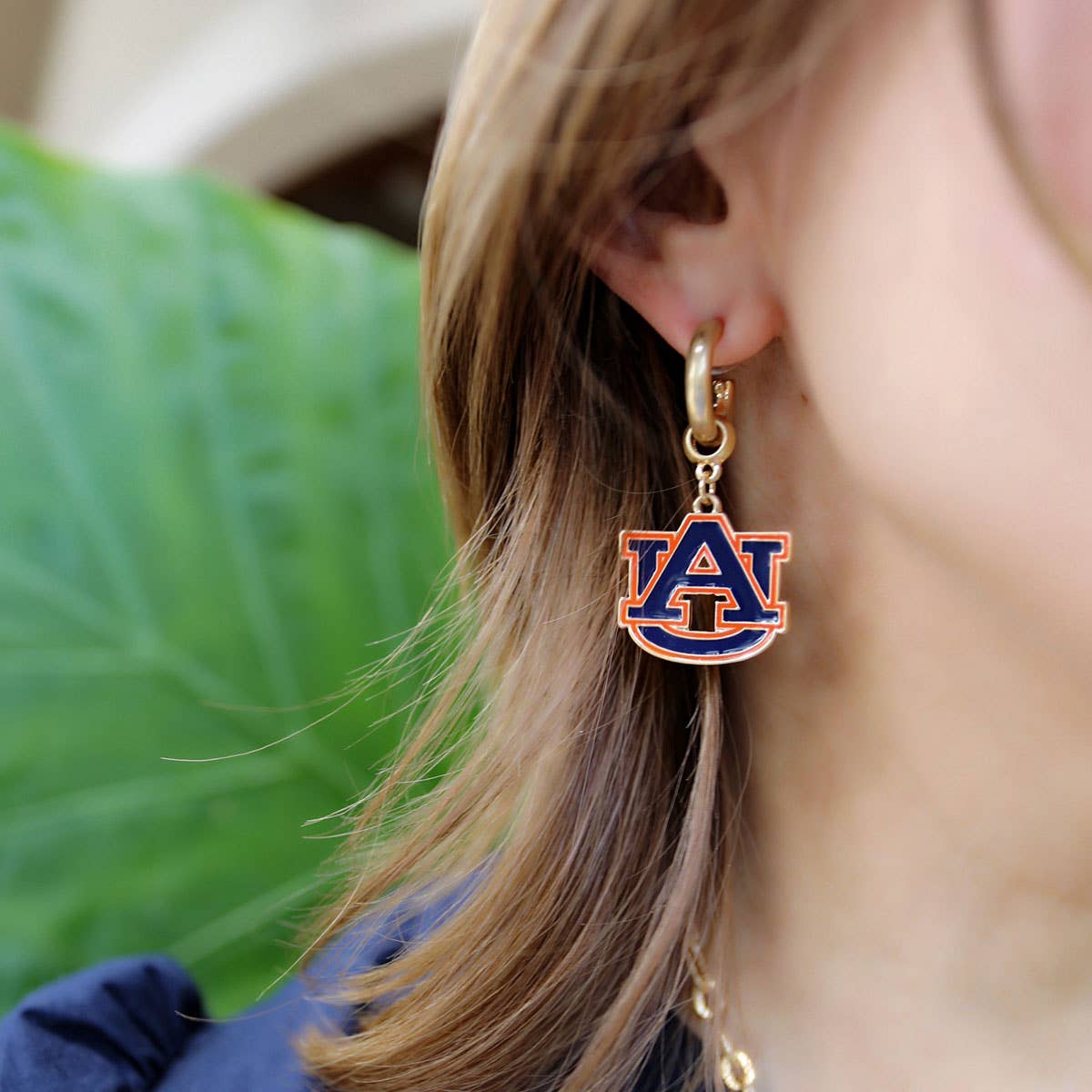 Auburn Tigers Enamel Drop Hoop Earrings in Navy/Orange