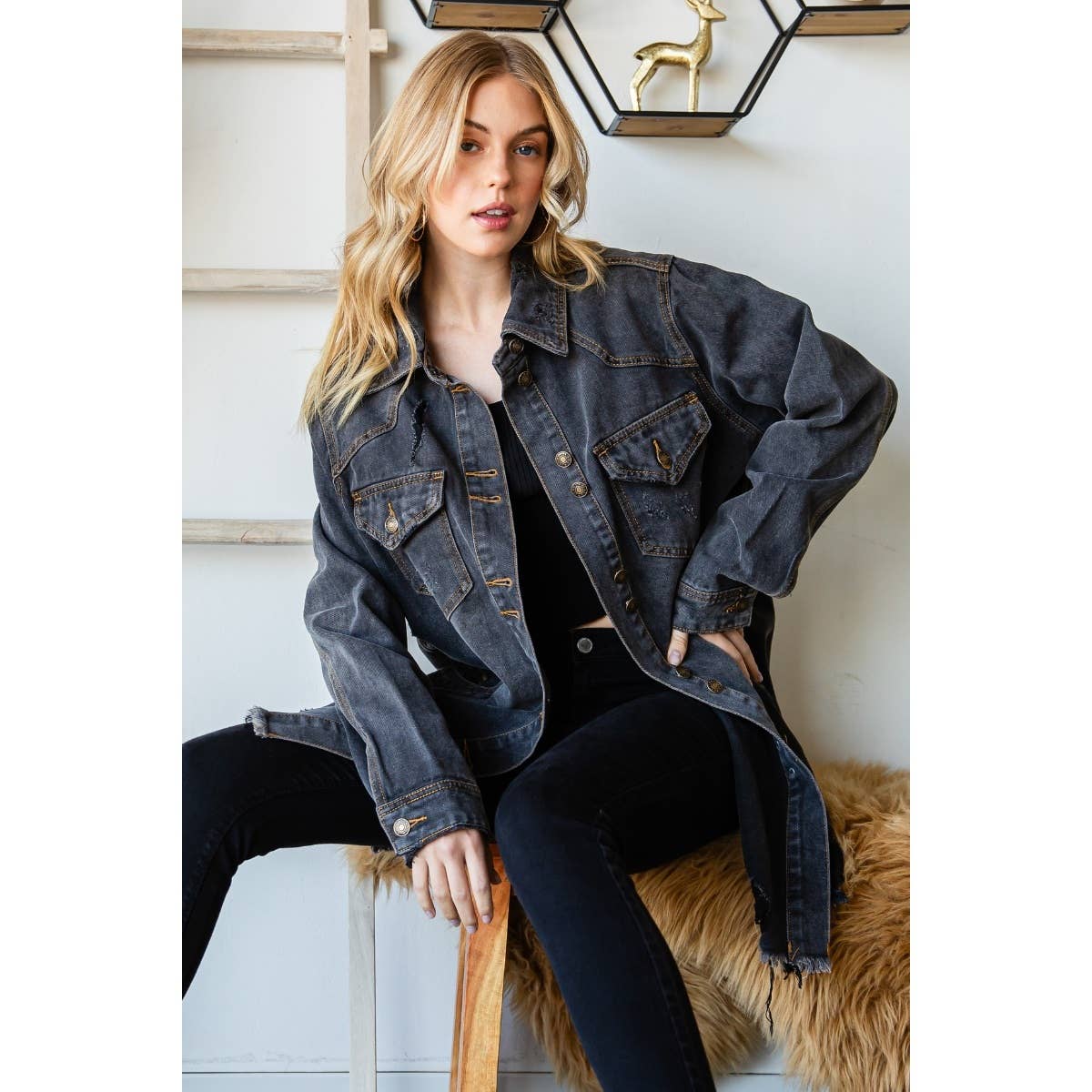 Medium Washed Denim Western Shirts Jacket