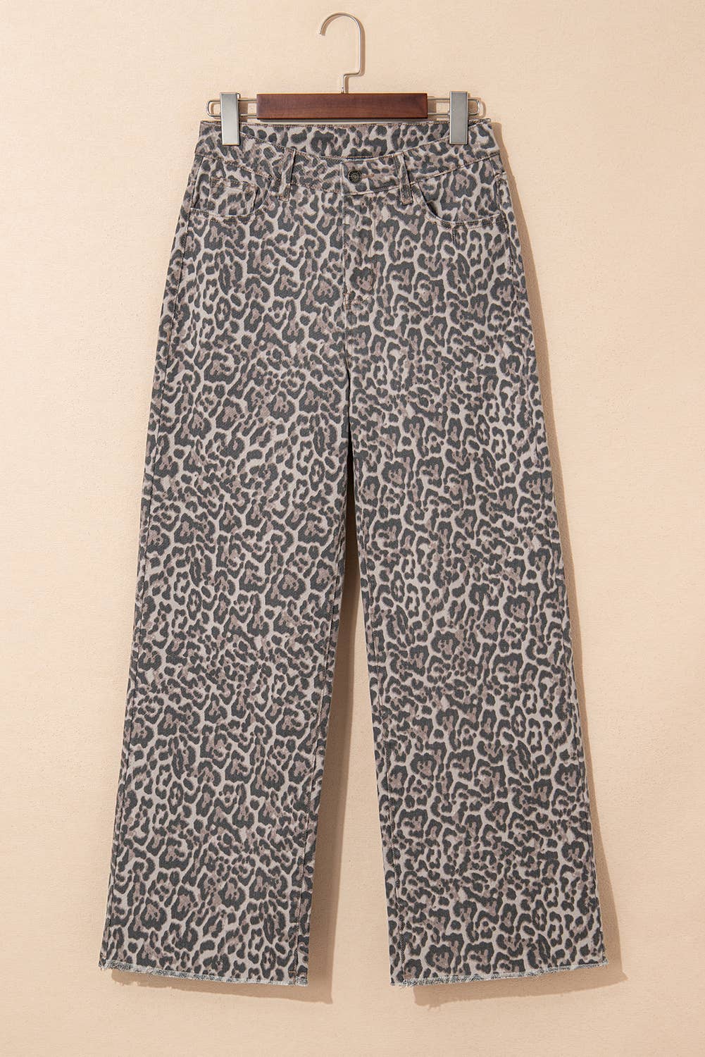 Leopard Frayed Edge Wide Leg High Waist Jeans