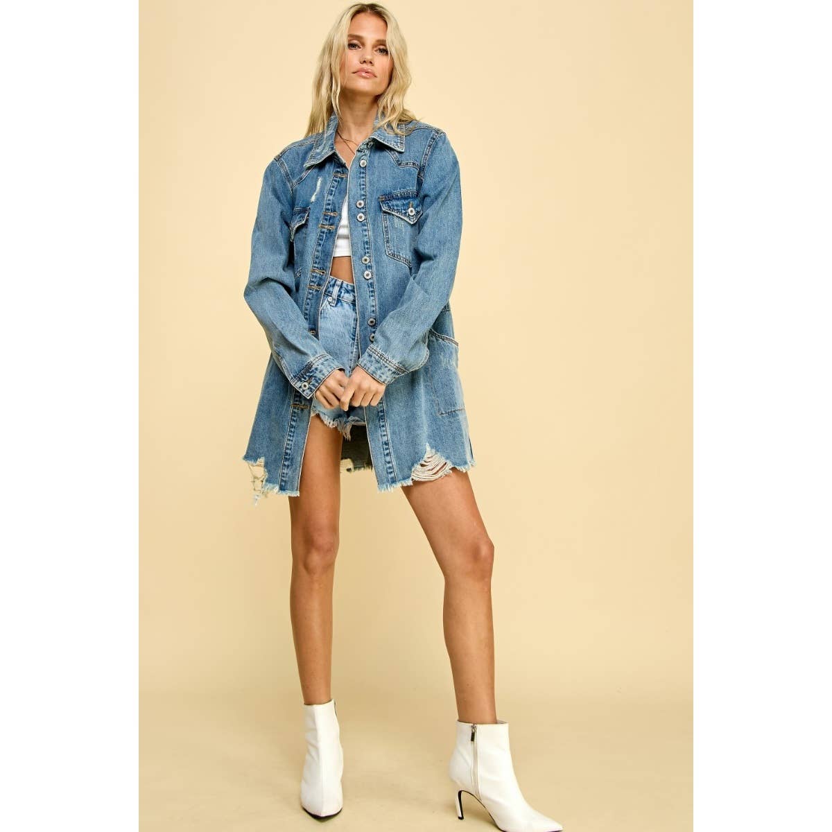 Medium Washed Denim Western Shirts Jacket