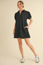 Jersey dress with open collared neck