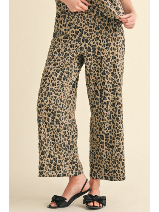 Leopard print pants with stretch-band waistline