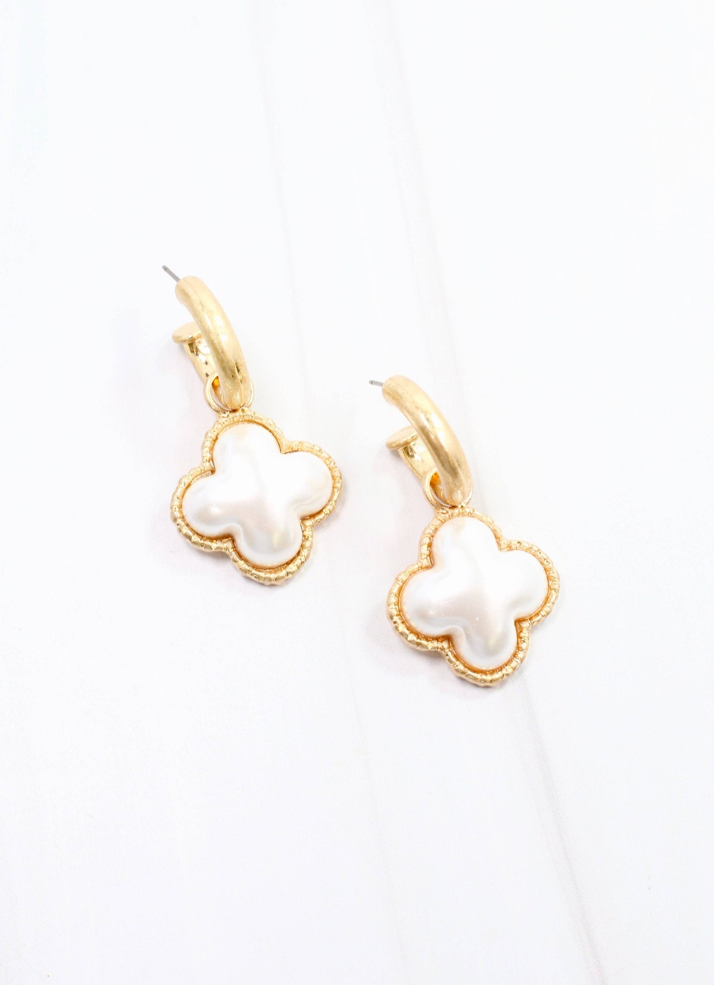 Hilton Pearl Clover Hoop Earring Worn Gold