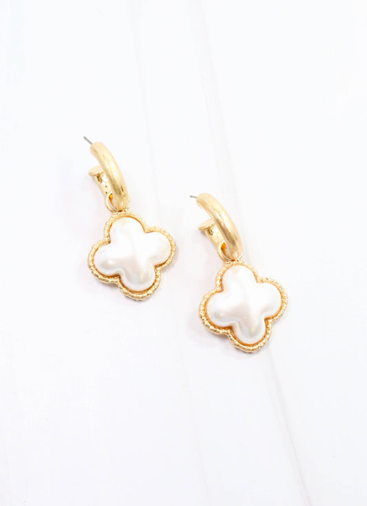 Hilton Pearl Clover Hoop Earring Worn Gold