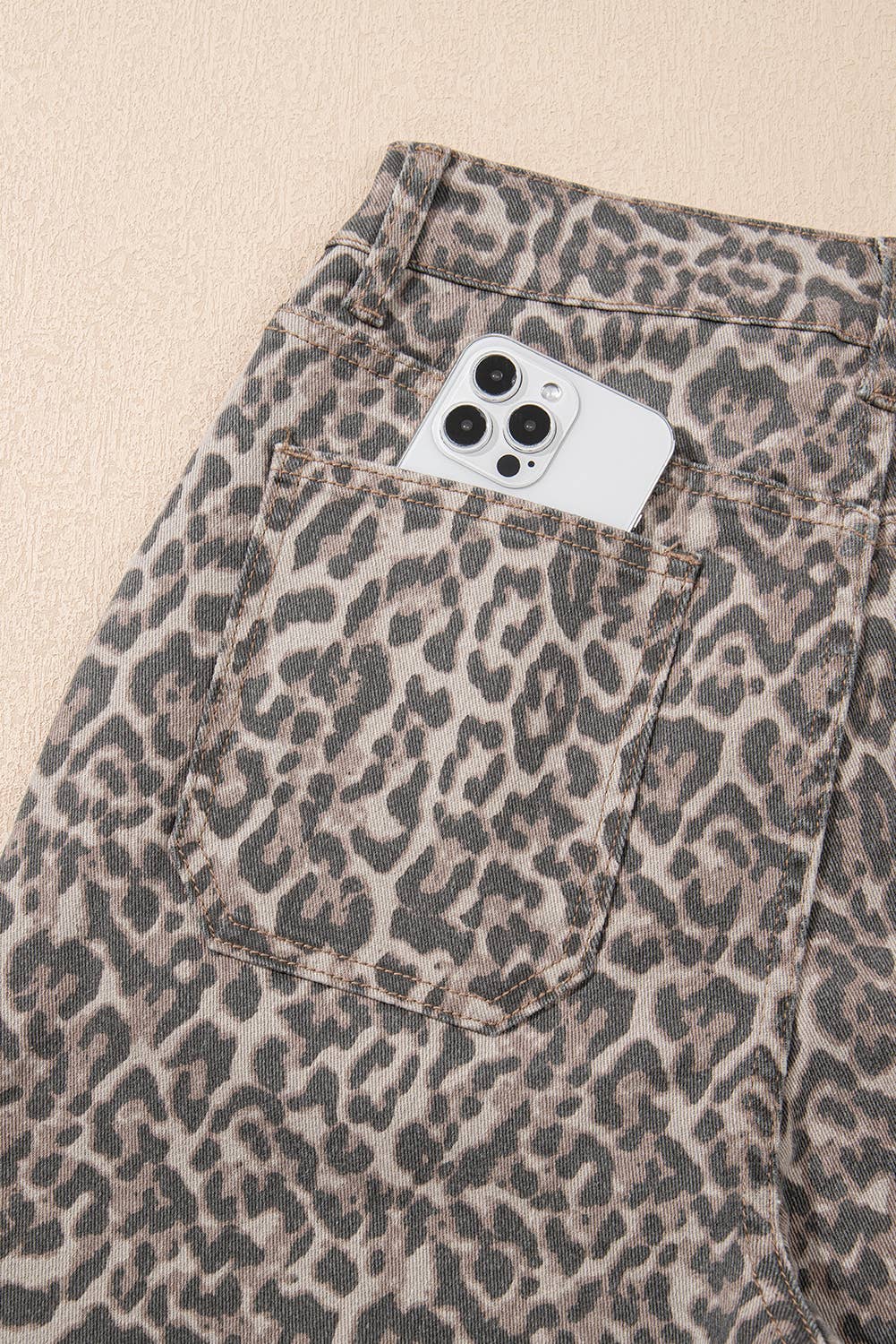 Leopard Frayed Edge Wide Leg High Waist Jeans