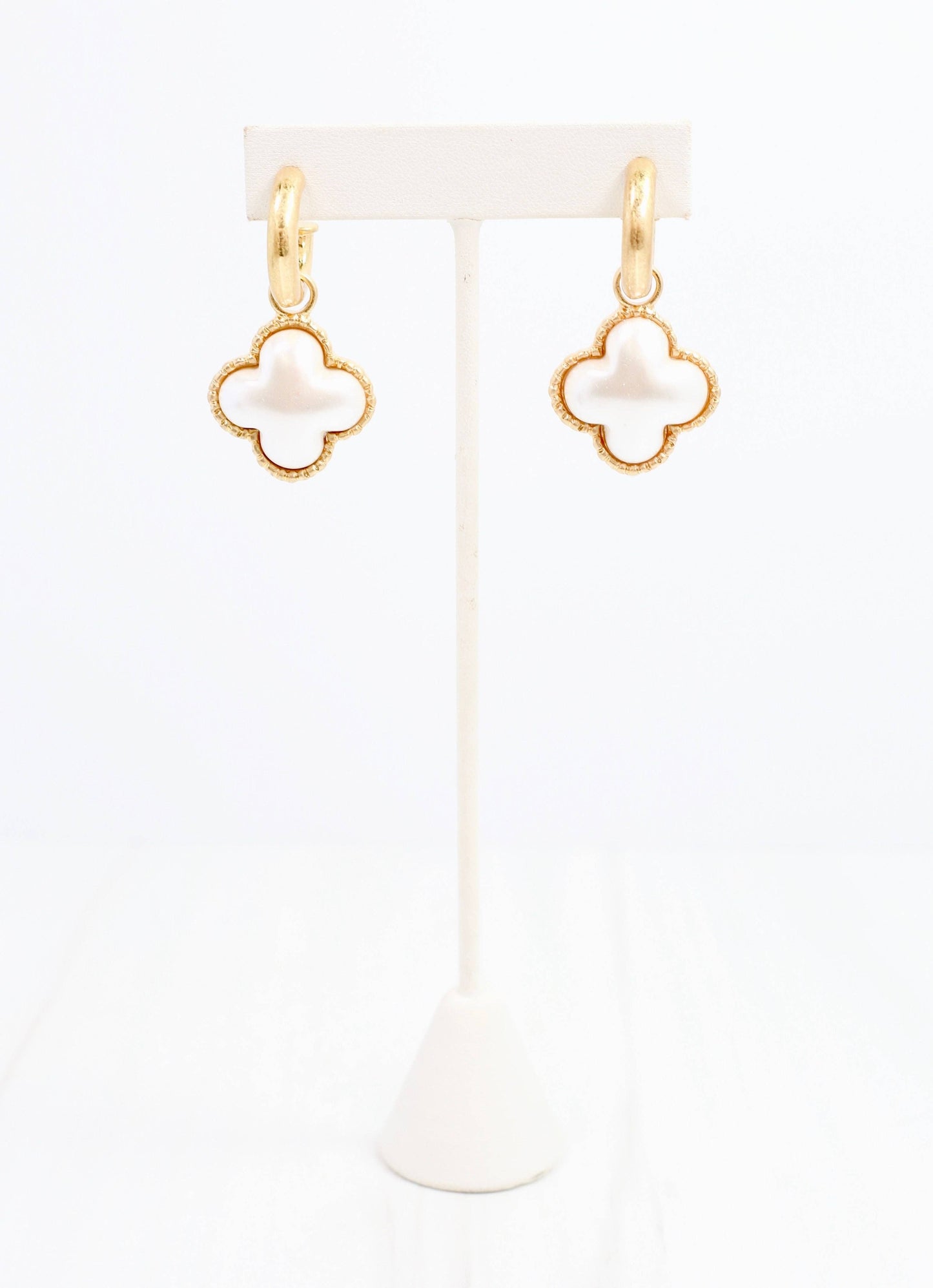 Hilton Pearl Clover Hoop Earring Worn Gold