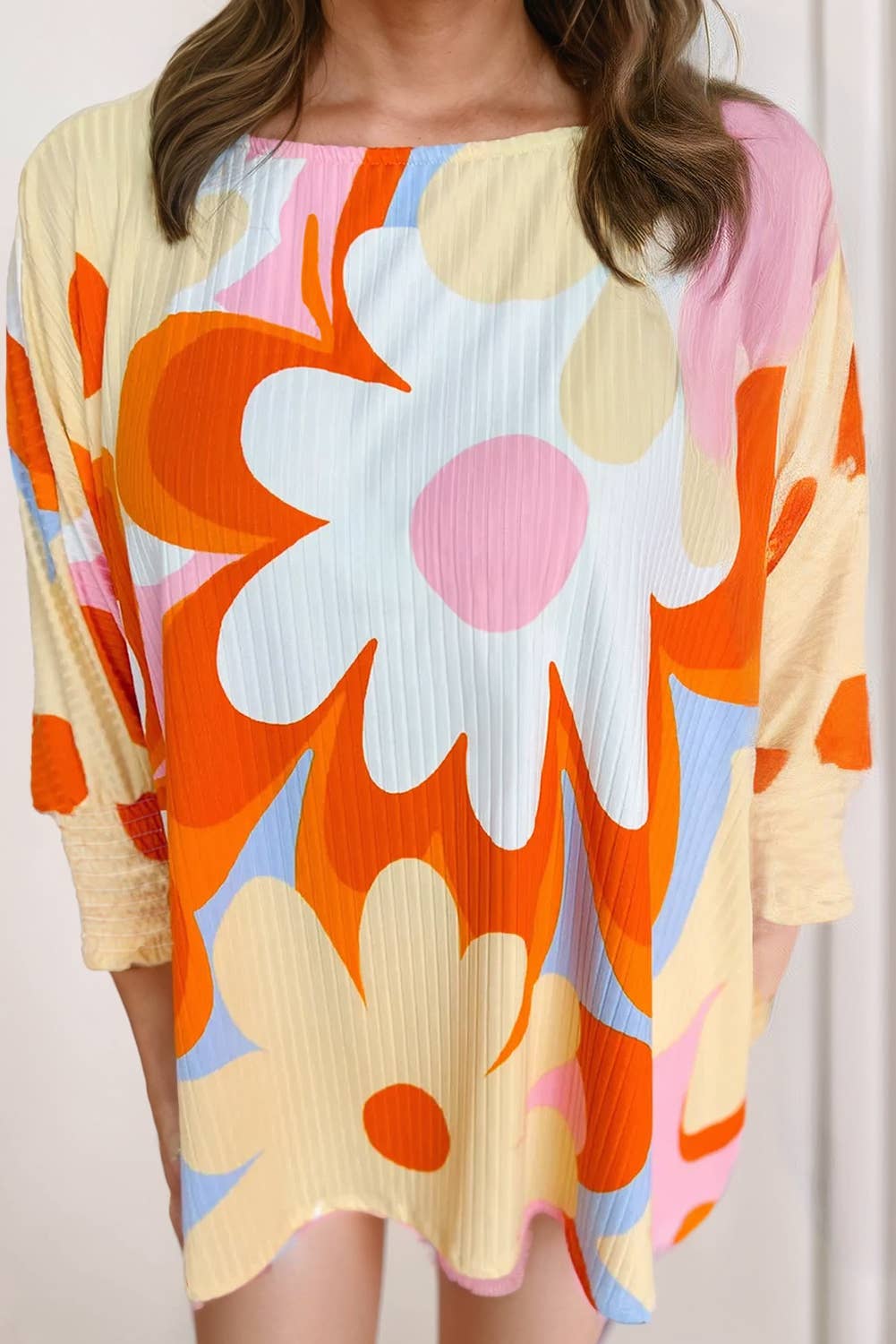 Women Big flower Print 3/4 Sleeve Top
