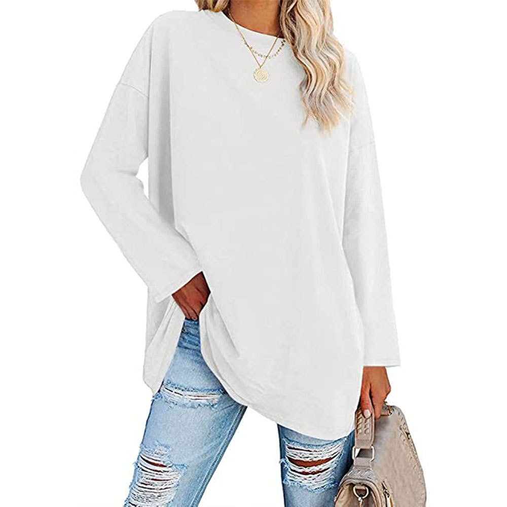 Cotton basic R-neck long sleeve t-shirt base oversized tee