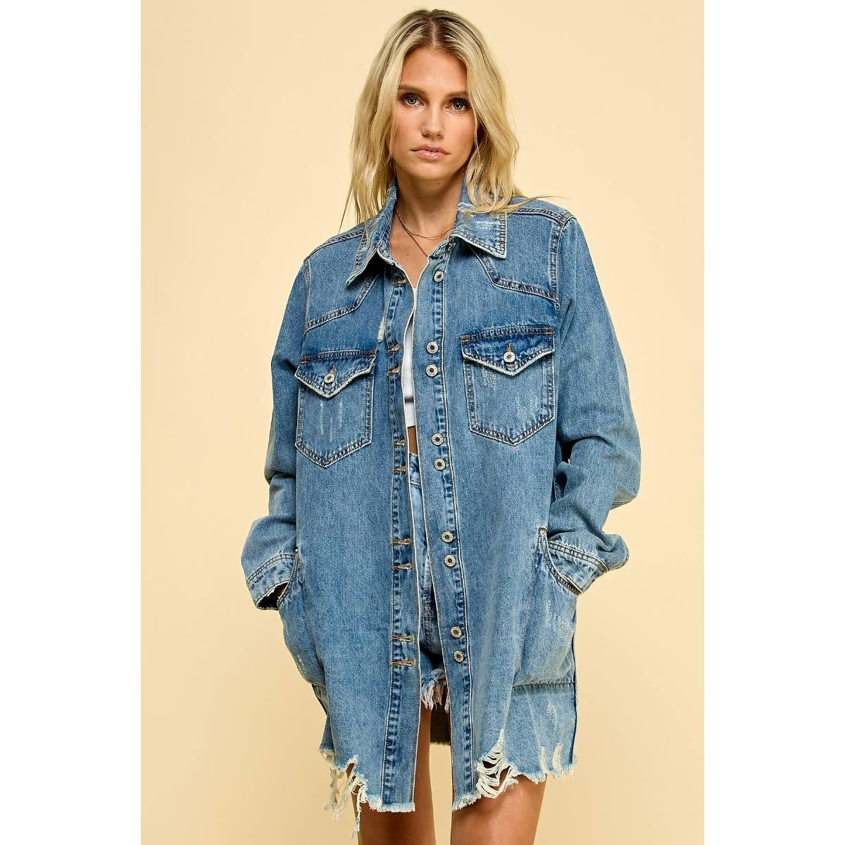 Medium Washed Denim Western Shirts Jacket