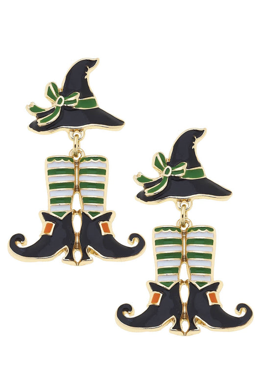 Witch Ensemble Enamel Earrings in Black/Green/White