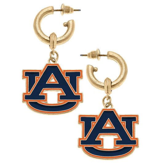 Auburn Tigers Enamel Drop Hoop Earrings in Navy/Orange
