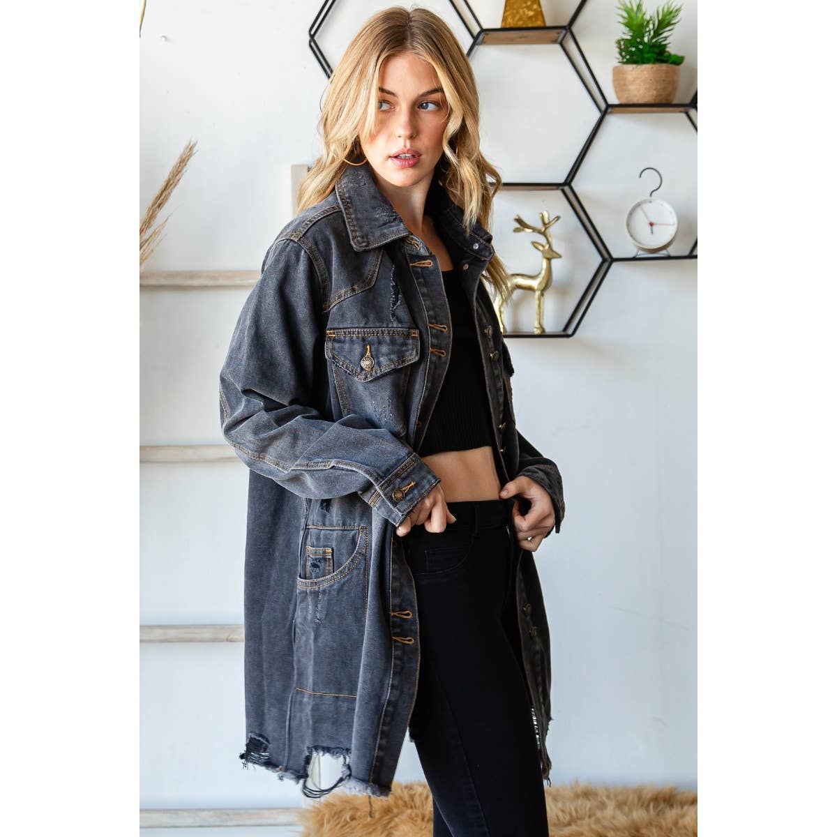 Medium Washed Denim Western Shirts Jacket