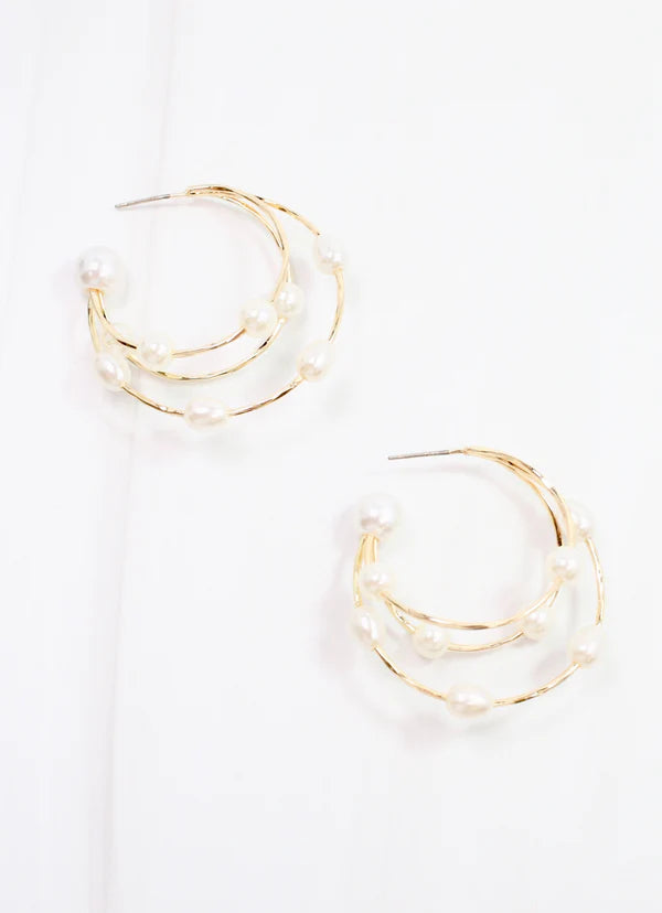 Marley Triple Pearl Hoop Earring Gold
