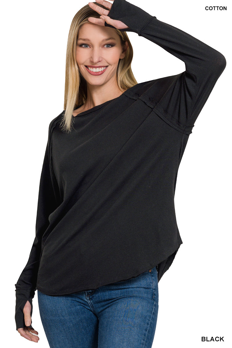 ZENANA LONG SLEEVE COTTON RAGLAN SLEEVE THUMBHOLE TOP
