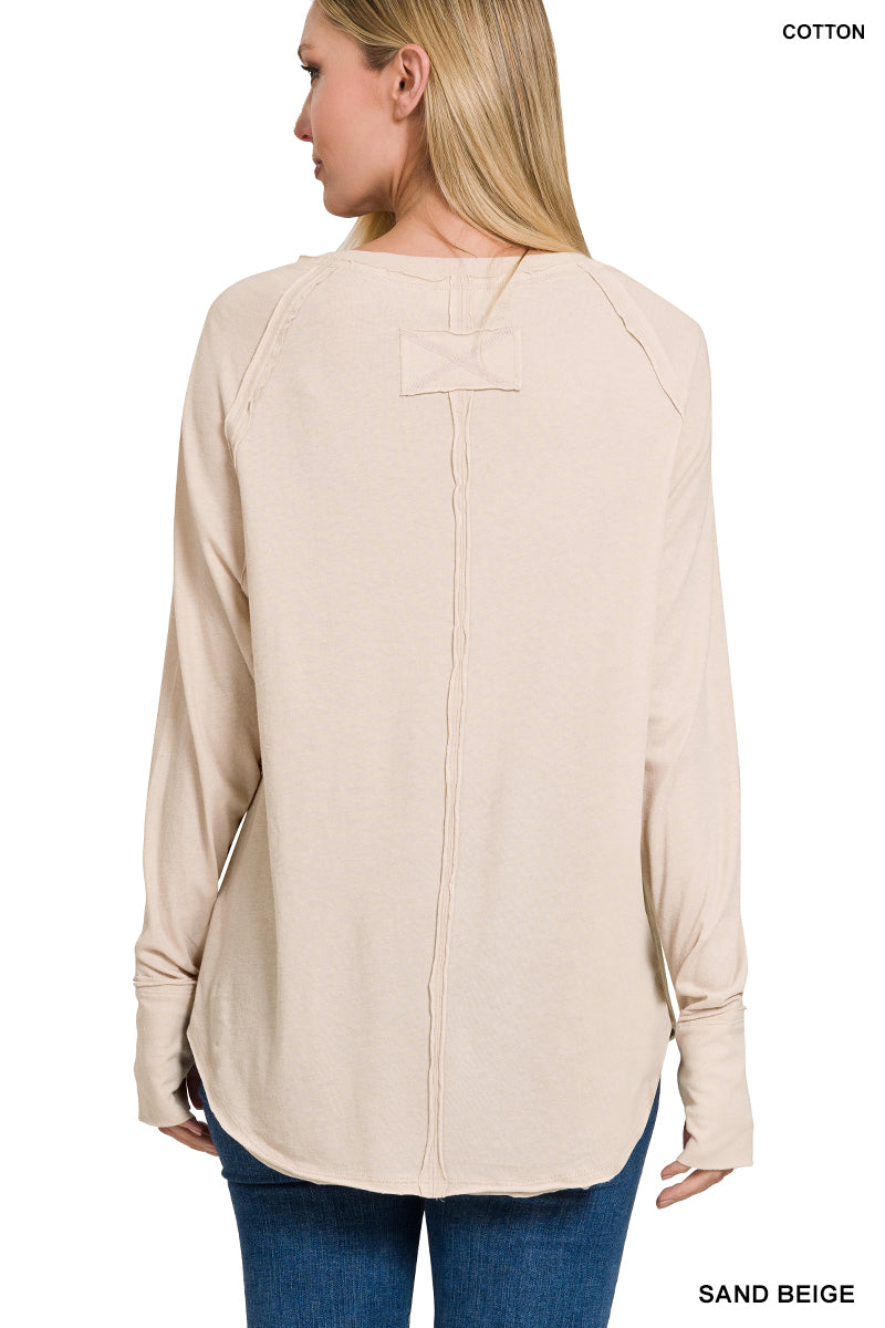 ZENANA LONG SLEEVE COTTON RAGLAN SLEEVE THUMBHOLE TOP