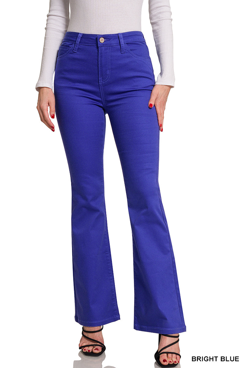 ZENANA HIGH-RISE BOOTCUT COLOR DENIM PANTS