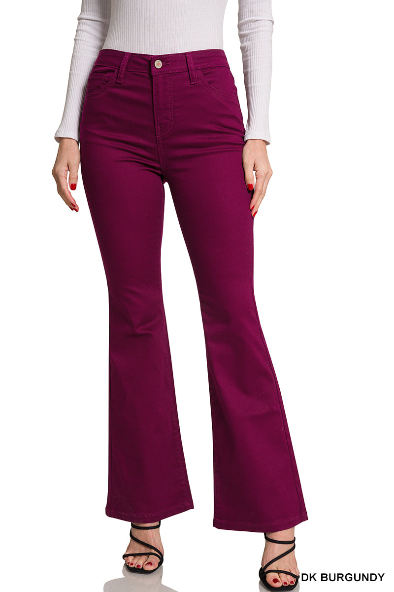 ZENANA HIGH-RISE BOOTCUT COLOR DENIM PANTS
