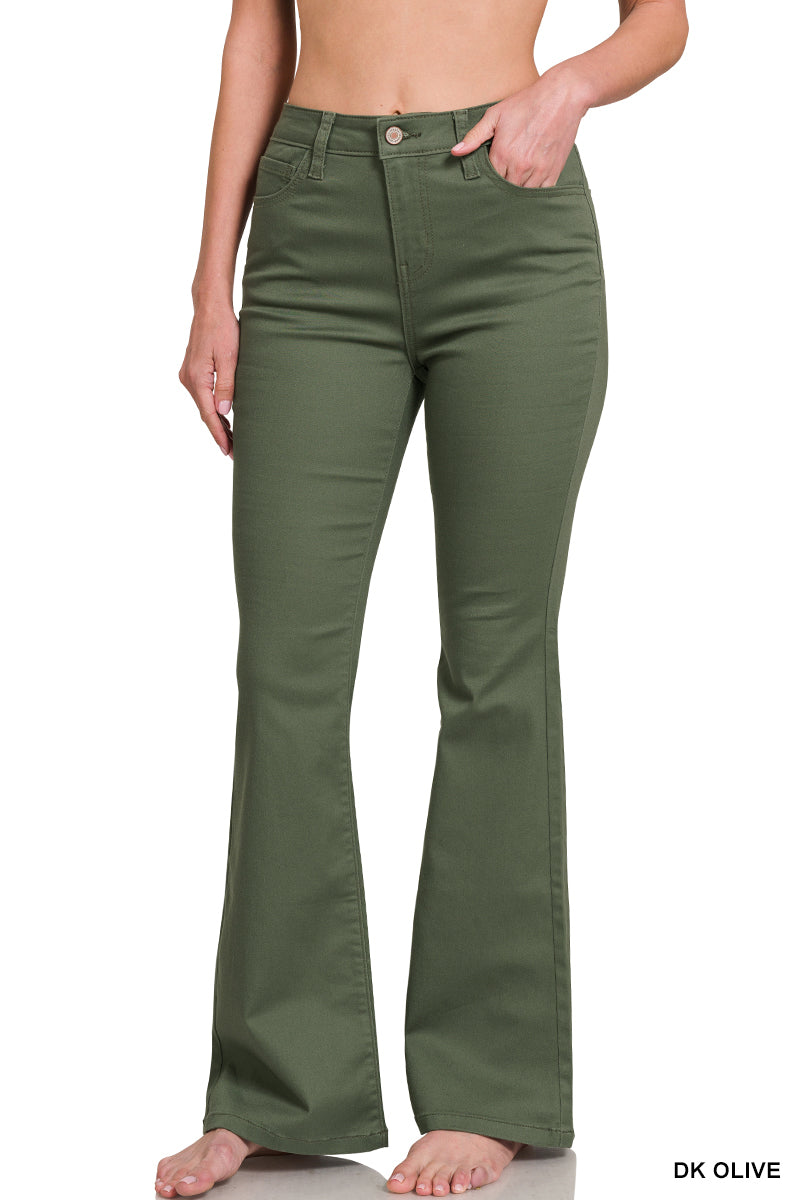 ZENANA HIGH-RISE BOOTCUT COLOR DENIM PANTS