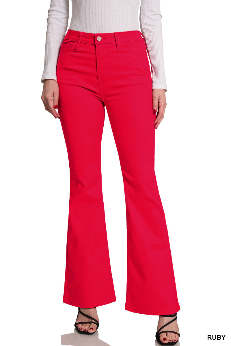 ZENANA HIGH-RISE BOOTCUT COLOR DENIM PANTS