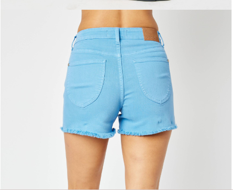 Sky Blue Judy Blue Fray Hem Shorts