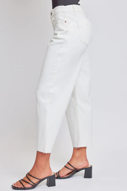JUNIOR CROPPED HIGH-RISE WIDE LEG TROUSER PANTS – PEARL