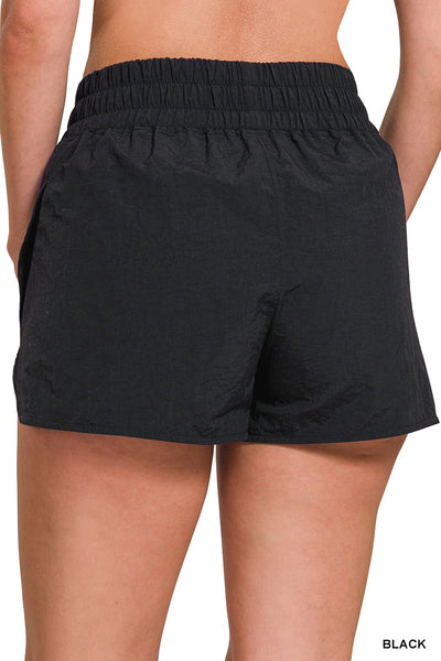ZENANA WINBREAKER SMOCKED WAISTBAND RUNNING SHORTS