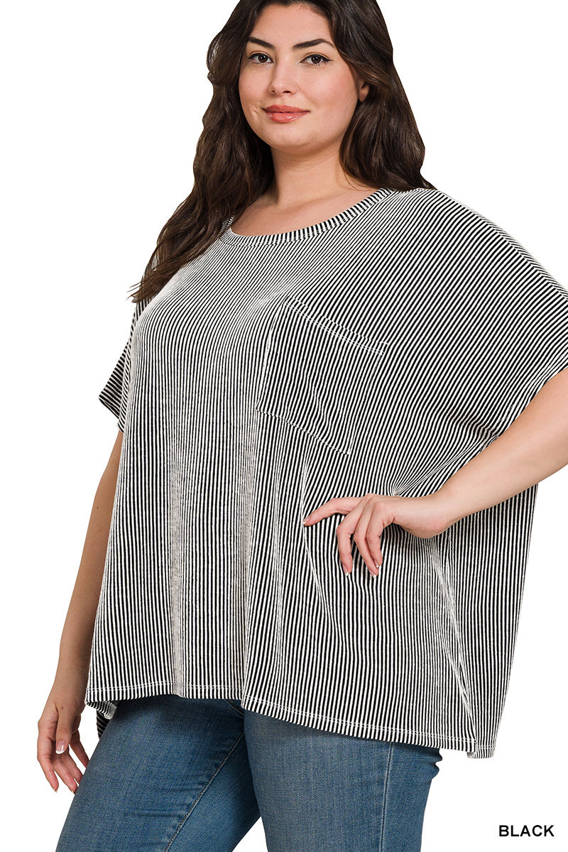 PLUS CORDED RIB OVERSIZED SHORT-SLEEVE TOP