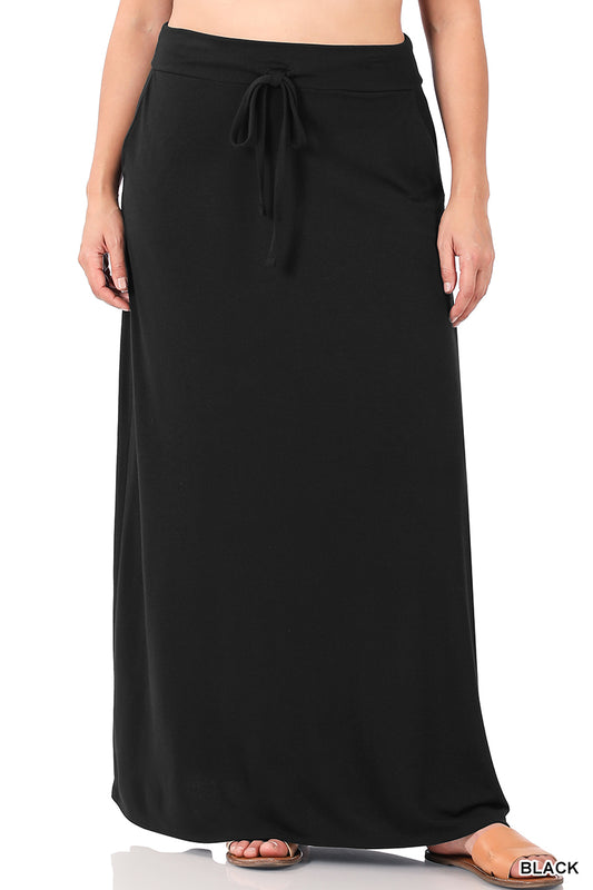 ZENANA PLUS MAXI SKIRT DRAWSTRING & POCKETS