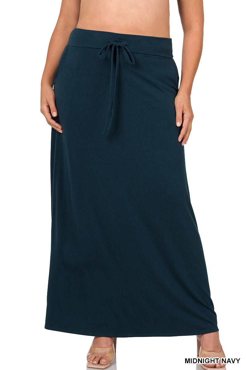 ZENANA PLUS MAXI SKIRT DRAWSTRING & POCKETS