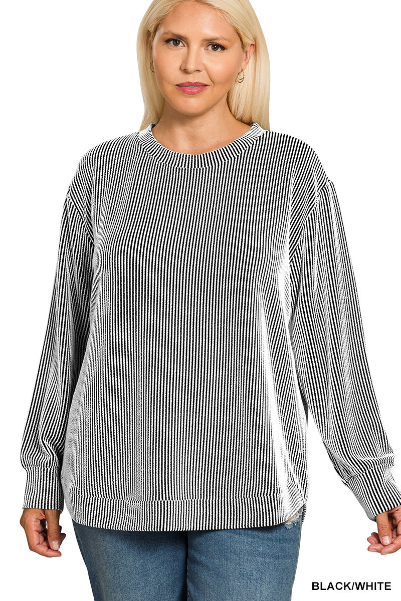 Plus raised rib round neck long sleeve top