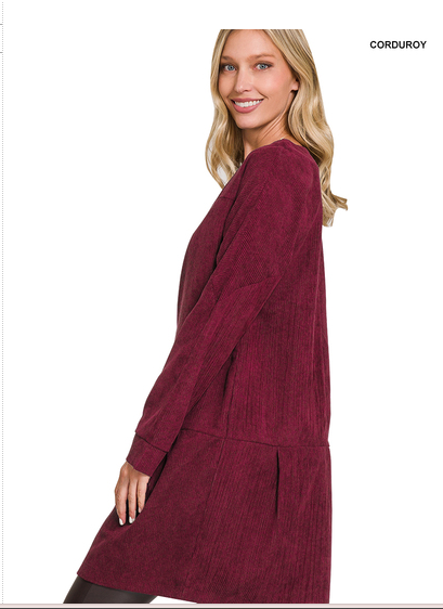 ZENANA CORDUROY RELAXED MINI DRESS