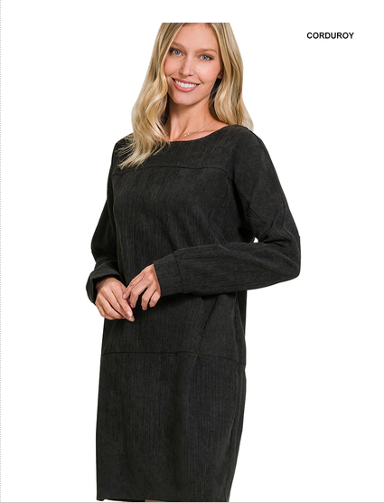 ZENANA CORDUROY RELAXED MINI DRESS