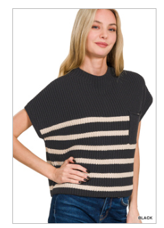 Short sleeve stripe sweater