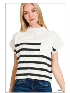 Short sleeve stripe sweater