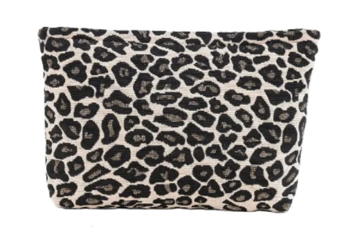 Leopard canvas cosmetic makeup travel clutch bag