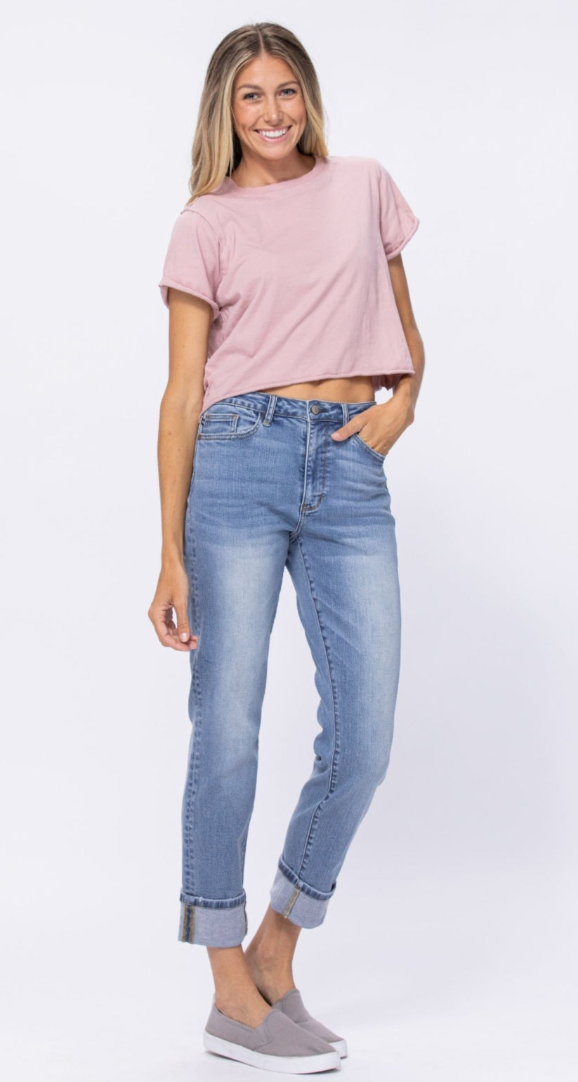 High Waist Vintage Washed Boyfriend Jeans - Judy Blues