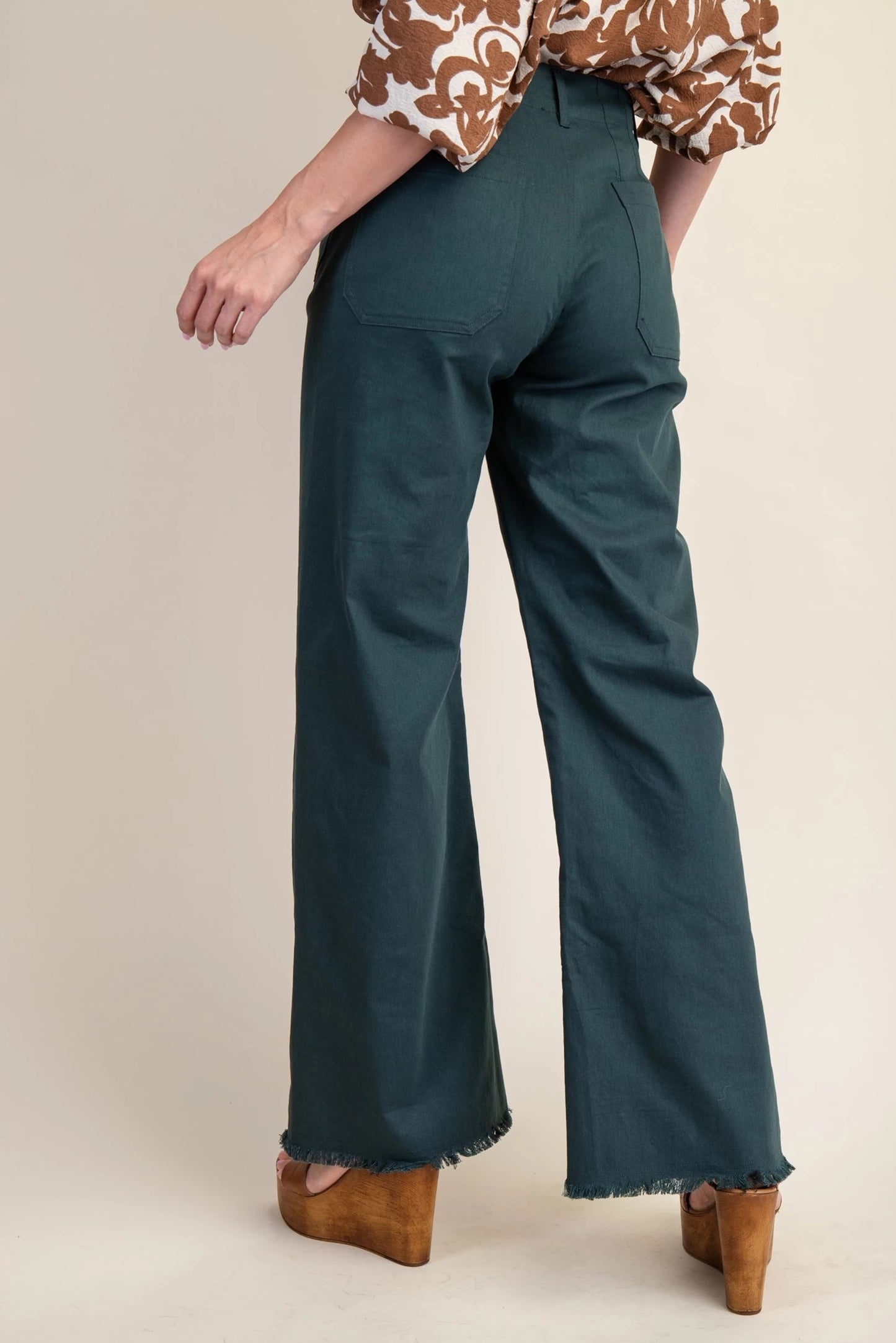High Waisted Flared Pants with Frayed Hem