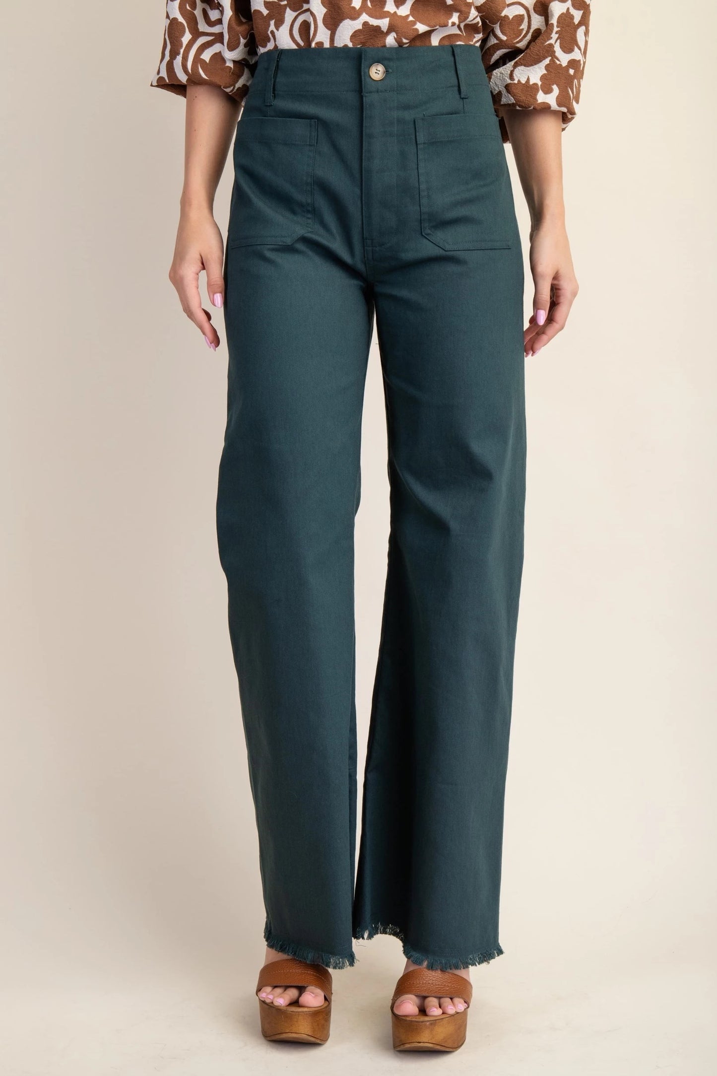 High Waisted Flared Pants with Frayed Hem