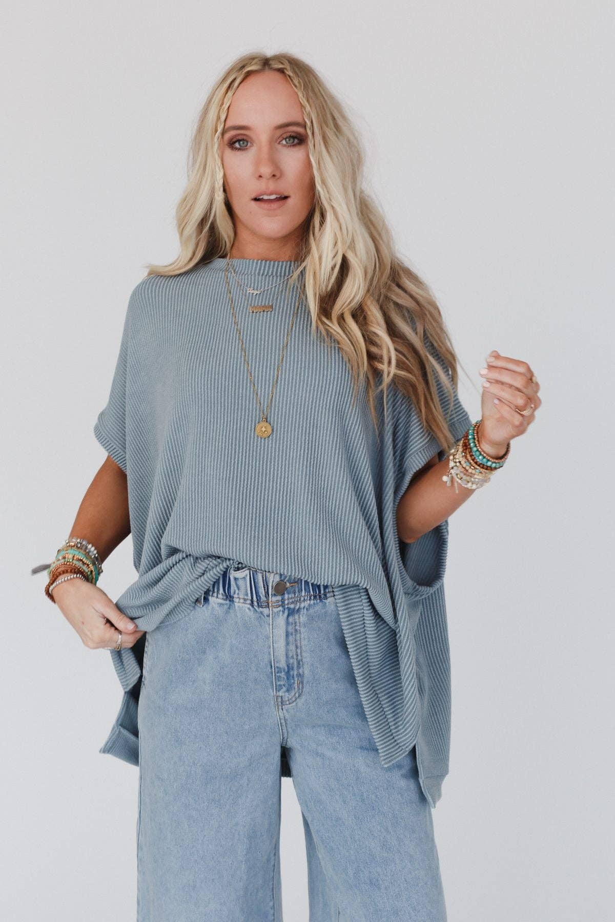 Moon Glow Texture Knit Top - Seafoam