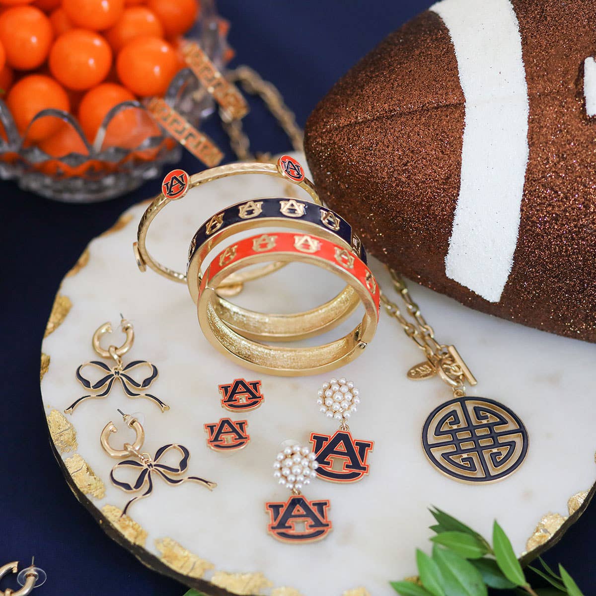 Auburn Tigers Enamel Drop Hoop Earrings in Navy/Orange