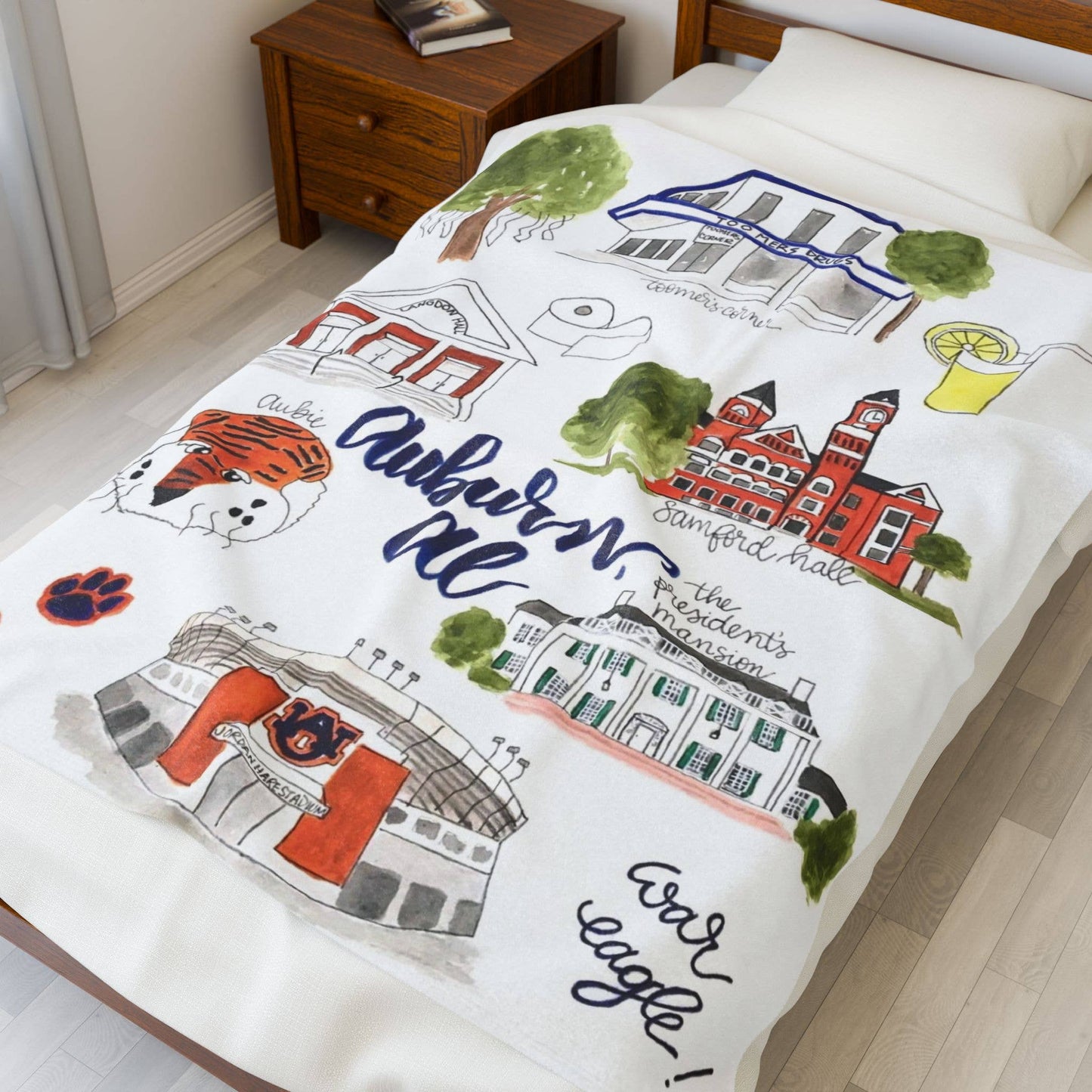 Auburn Collegiate Bow Velveteen Blanket