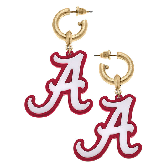 Alabama Crimson Tide Resin Logo Drop Hoop Earrings