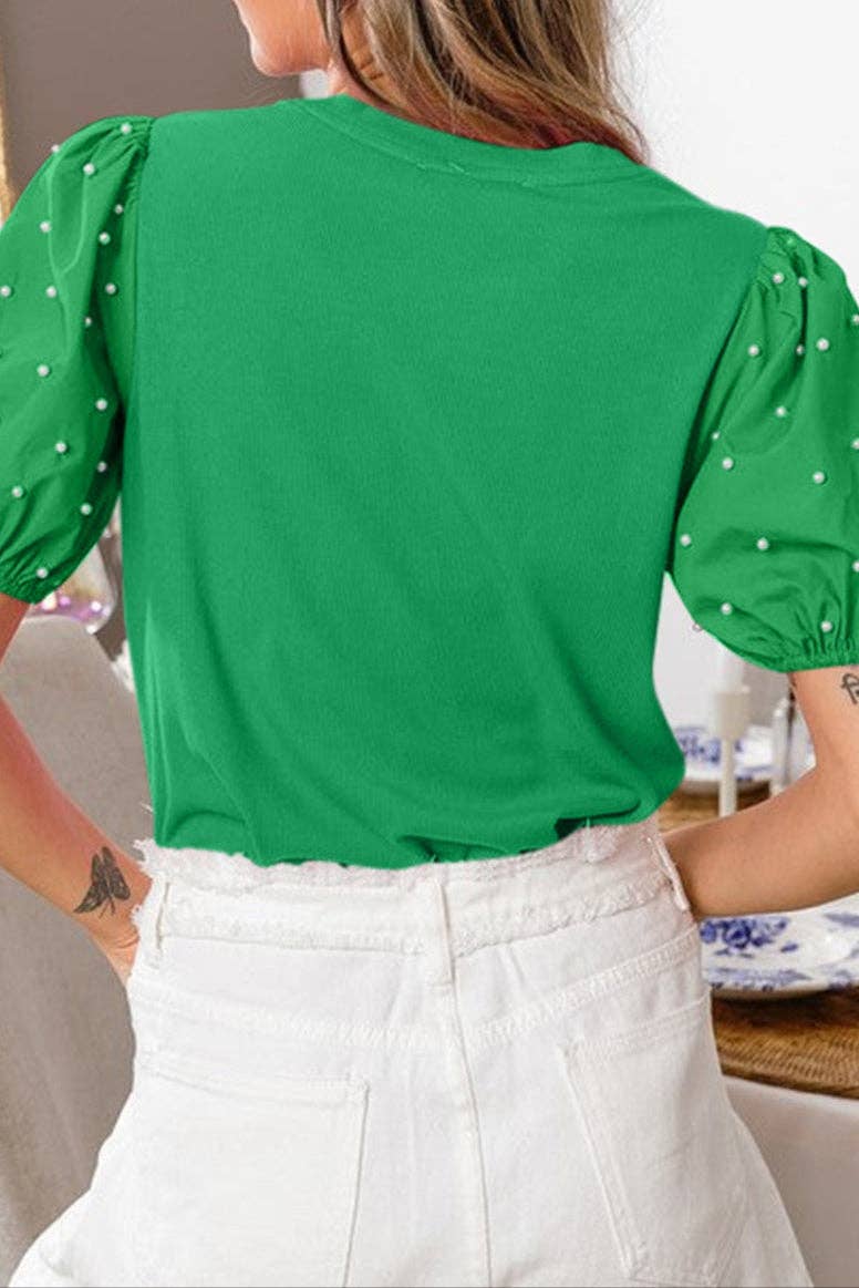 Pearl Beaded Puff Sleeve Top