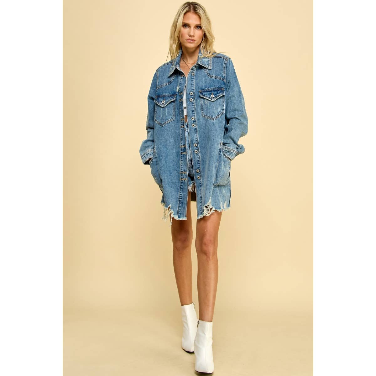 Medium Washed Denim Western Shirts Jacket