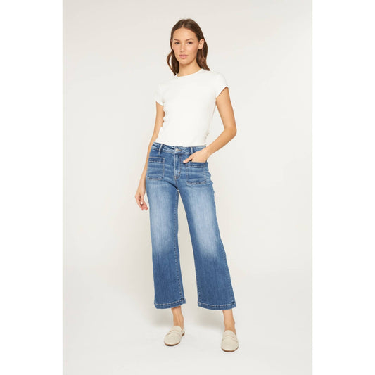 HIGH RISE CROPPED WIDE LEG Jeans WITH PATCH PKT