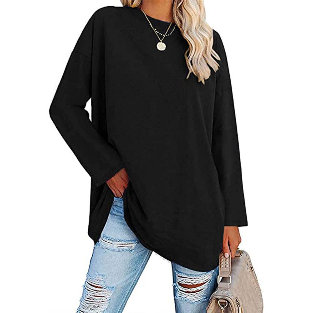 Cotton basic R-neck long sleeve t-shirt base oversized tee