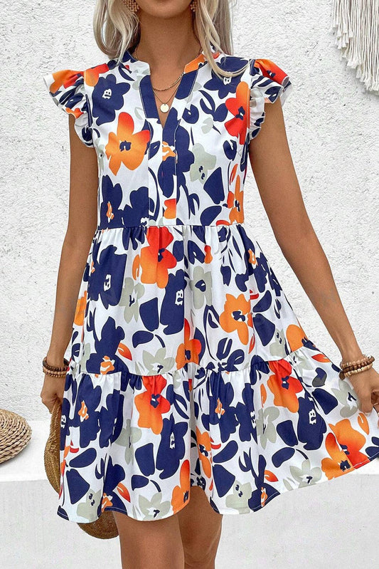 Floral Flutter Sleeve Summer Mini Dress