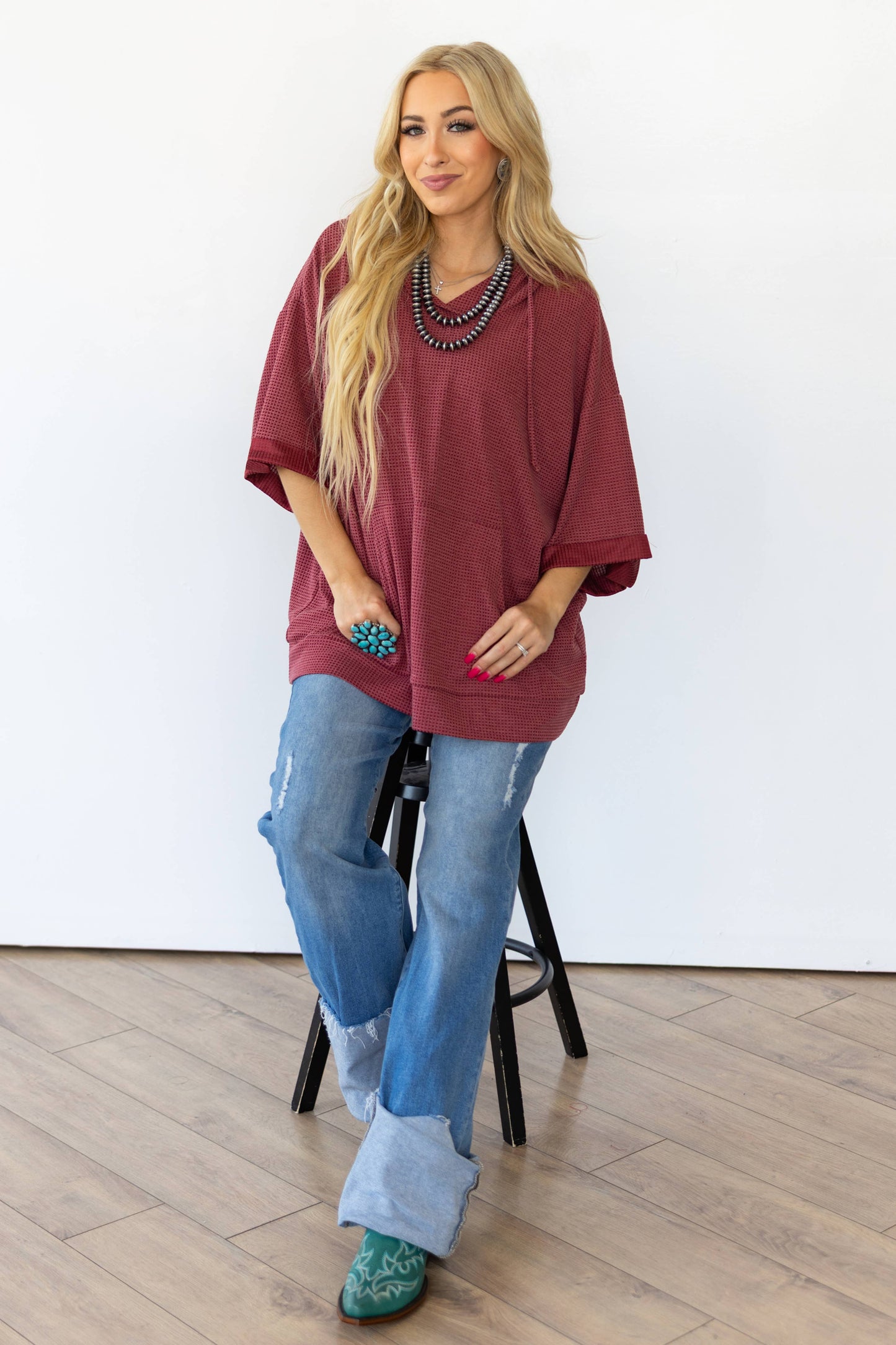 Two Tone Thermal Long Sleeve Top