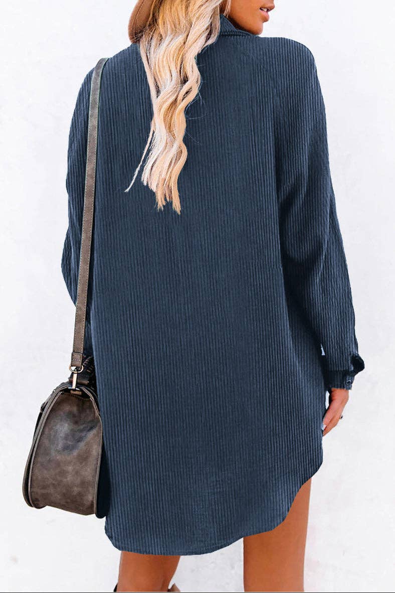 Corduroy Long Sleeve Shirt Dress