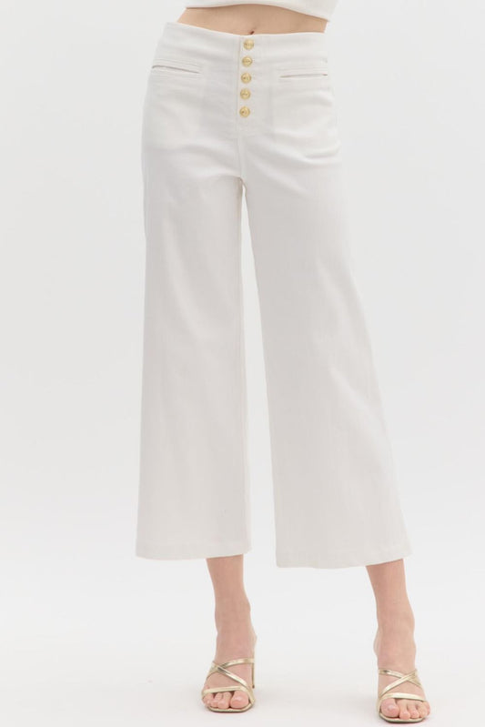 Denim White mid rise culotte pants
